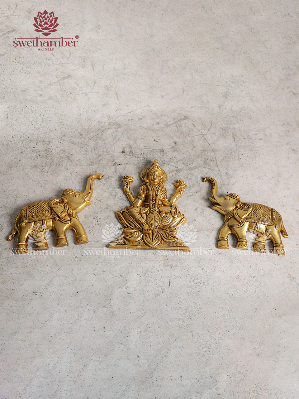 Brass Goddess Lakshmi with Elephants Wall Décor / Pooja Room Decor