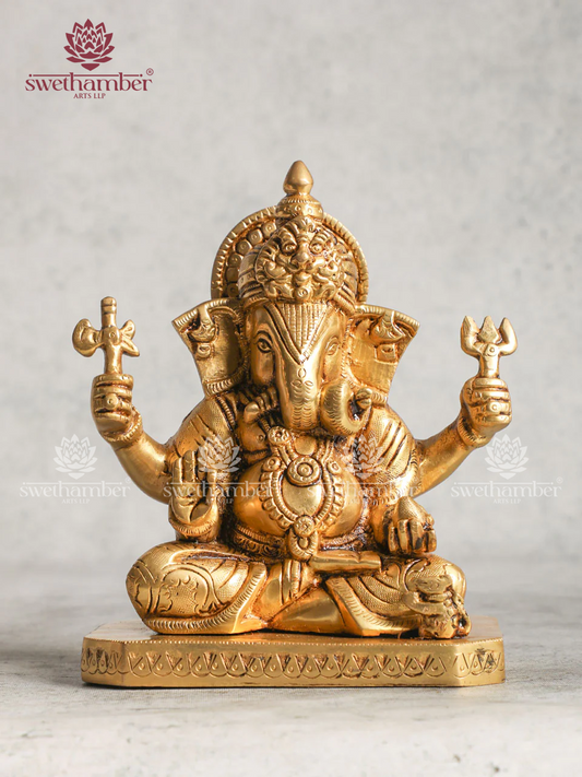 BRASS SITTING GANESHA SEATED IN PADMASANA