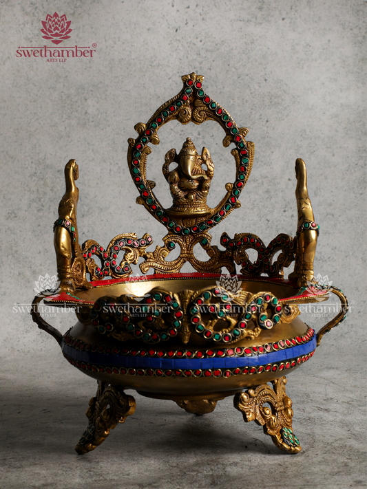 Decorative Brass Urli with Lord Ganesha for Entrance & Living Room