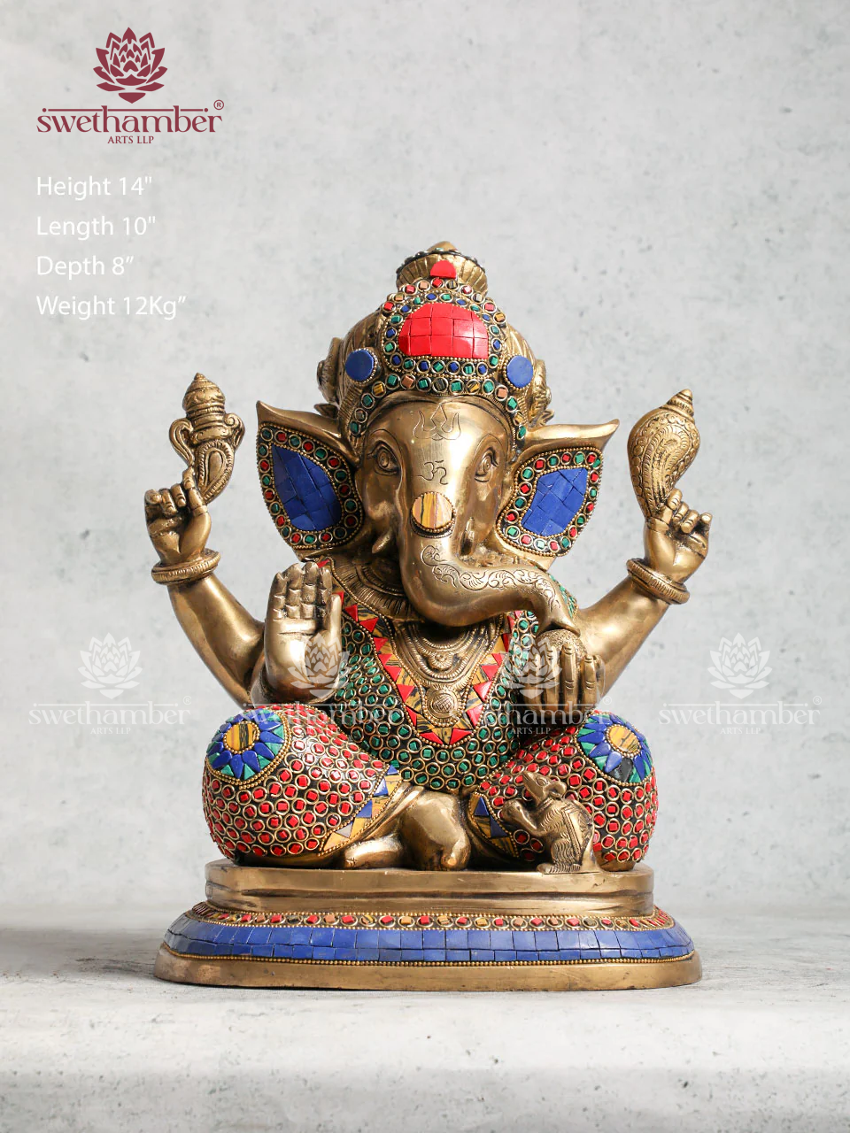 Brass Ganesha  Statue With Stone Work