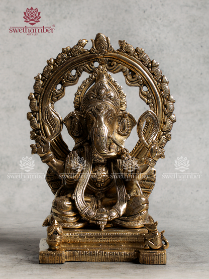 Spiritual Padmasana Ganesha Statue With Arch for Pooja & Gifting
