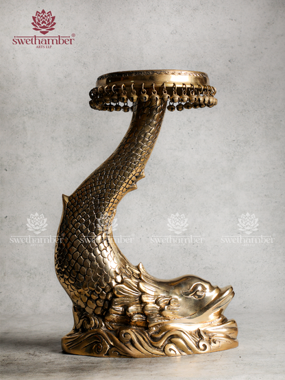 Handcrafted Brass Fish Stand | Traditional Decorative Stand for Home, Pooja & Garden