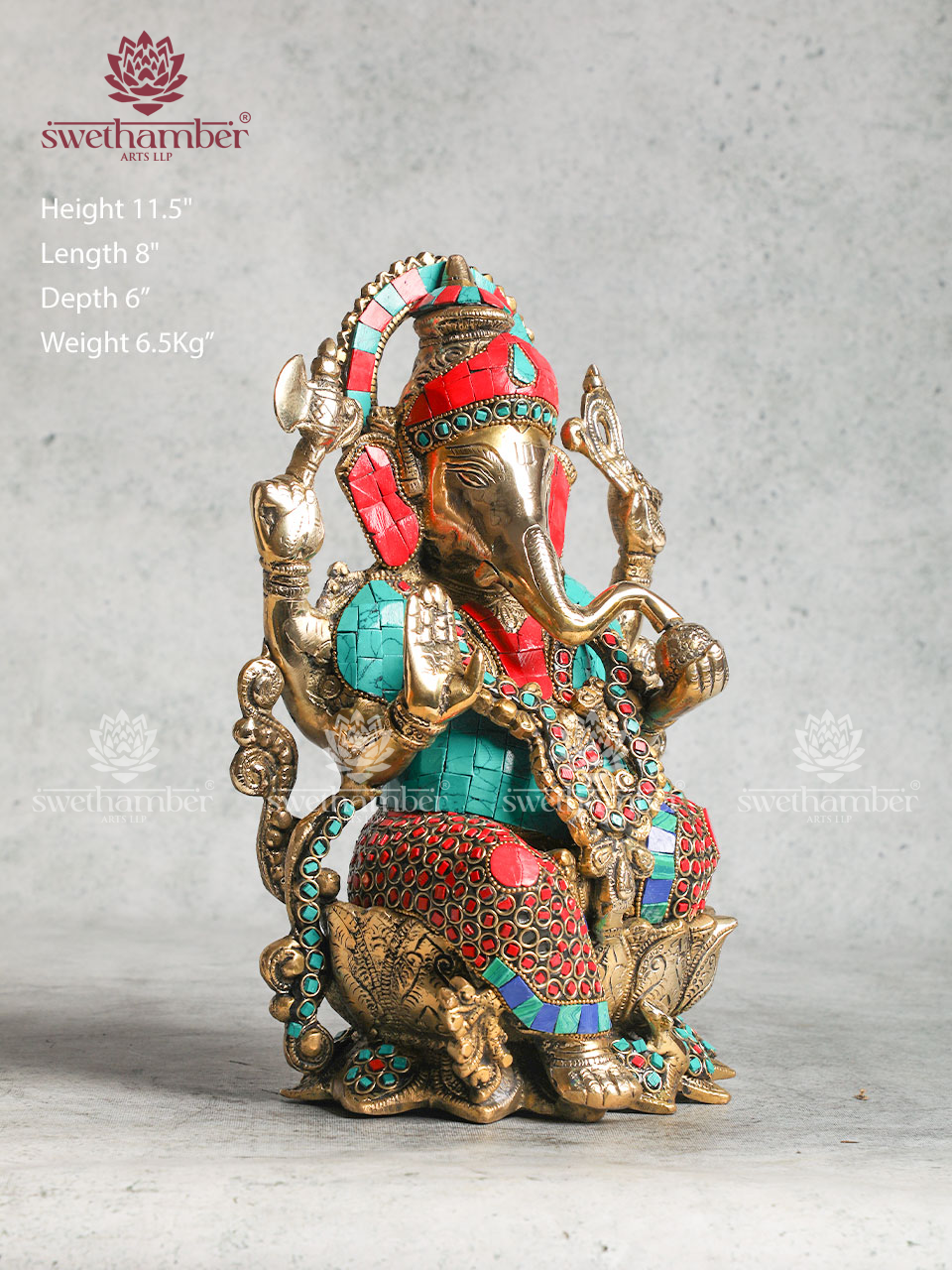 Decorative Brass Lotus Ganesha With Stone Work