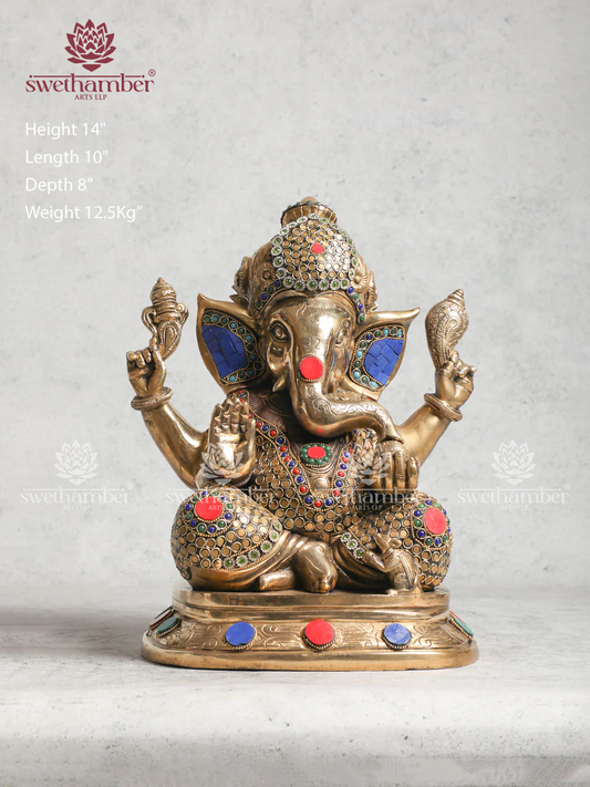 Brass Ganesha With Stone Work