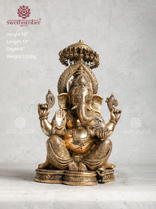 Brass Ganesha Antique Colour With Umberalla