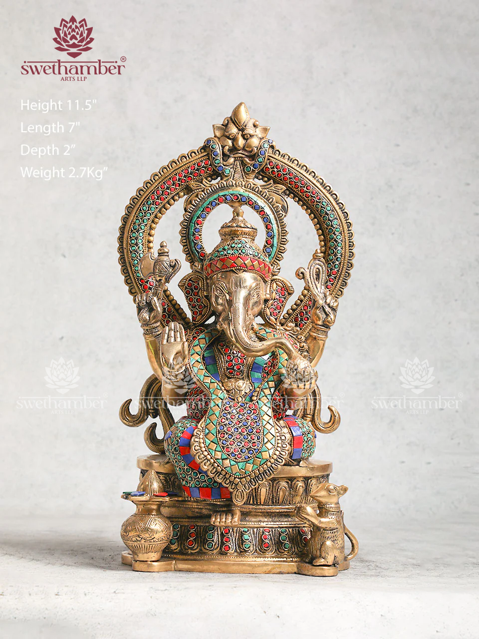 Ganesha Brass Sculpture With Stone Work