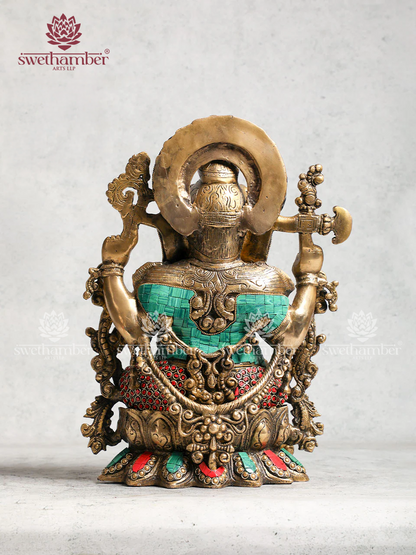 Brass Ganesha on Lotus Base with Stone work