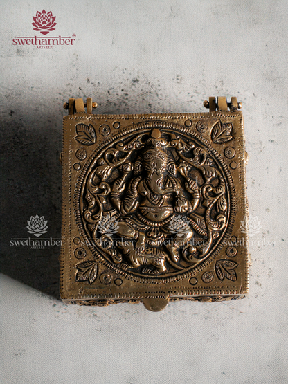 Handcrafted Brass Box with Lord Ganesha Carving on Lid
