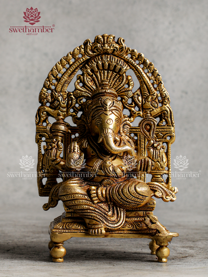 Brass Ganesha Idol with Decorative Arch for Pooja