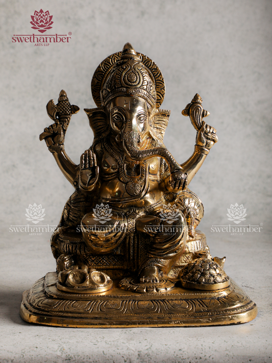 Sitting Ganesha Brass Idol (Ek Pada Pose)