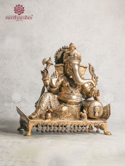 Unique Brass Diwan Ganesha Statue