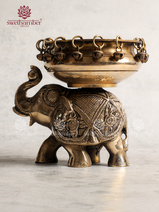 Decorative Brass Elephant with Urli Bowl