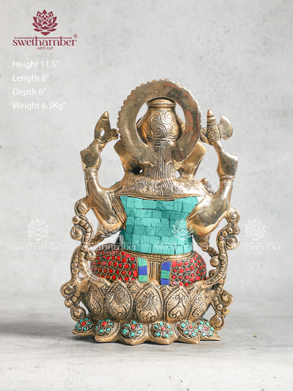Decorative Brass Lotus Ganesha With Stone Work