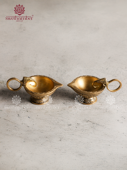 Brass Small Deepa set with Elephant Face Handle | Traditional Oil Deepa