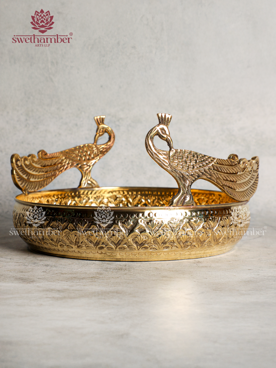 Peacock Design Brass Urli for Festive Home Décor