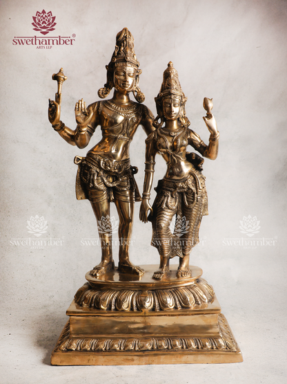 Lord Shiva Parvati Standing Idol – One Peeta Brass Murti