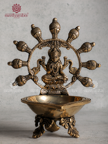 Brass Deepa with Gaj Lakshmi – Designer Oil Lamp for Pooja, Vastu