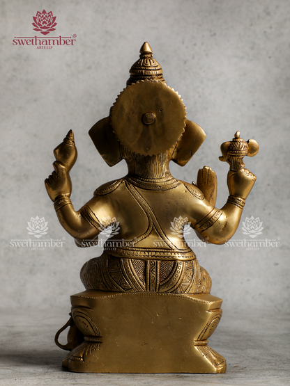 Lord Ganesha Idol Seated on Lotus – Traditional Brass Statue