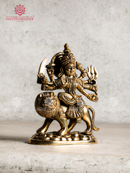Durga statue with lion in Brass