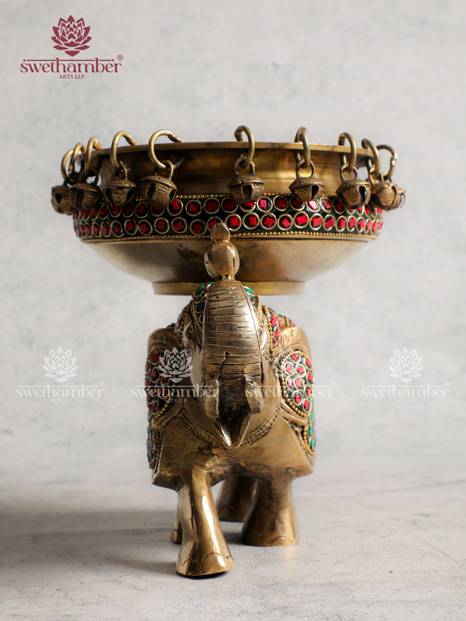 Handcrafted Brass Elephant with Urli for Home Décor