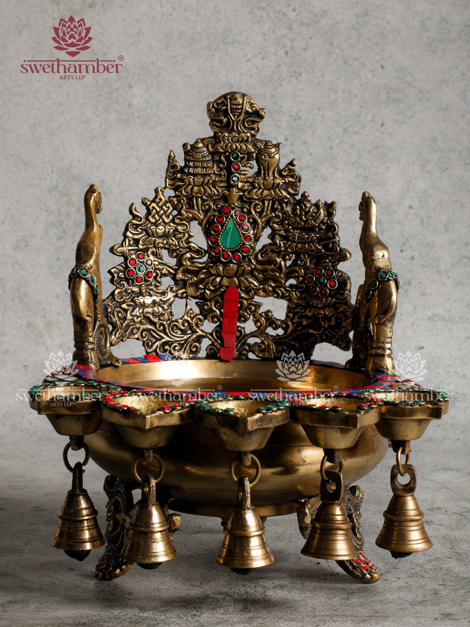 Decorative Brass Urli with Bells and Diyas for Entrance Décor