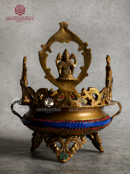 Decorative Brass Urli with Lord Ganesha for Entrance & Living Room