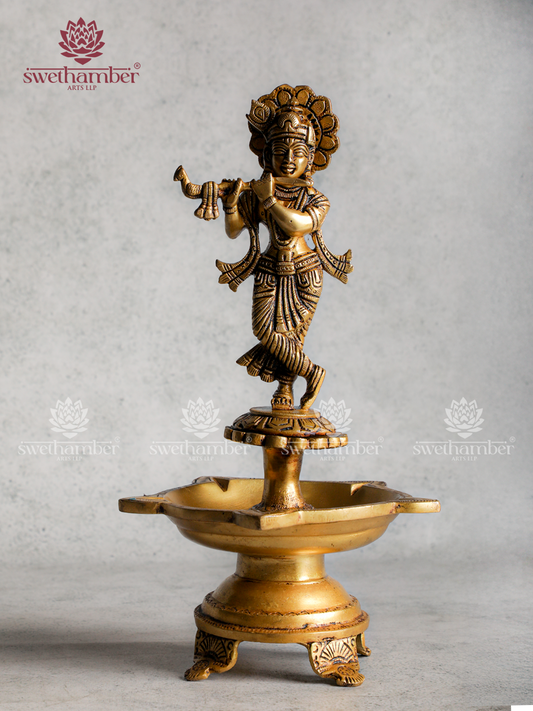 Lord Krishna Brass Lamp – Divine Deepa