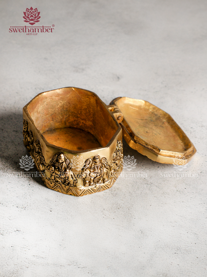 Antique Finish Brass Design Box for Jewellery & Pooja Items