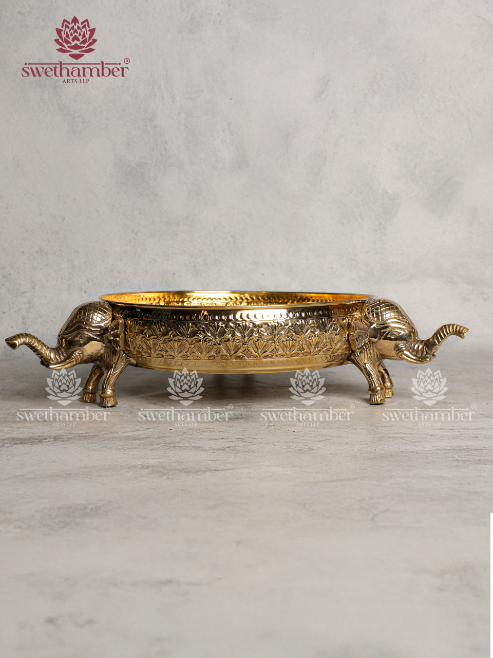 Traditional Urli Bowl with Elephant Motif Legs