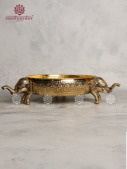 Traditional Urli Bowl with Elephant Motif Legs