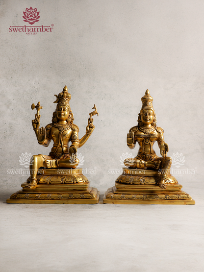 Shiv Parvati Sitting Brass Idol | Divine Shiva Parvati Murti for Home & Temple