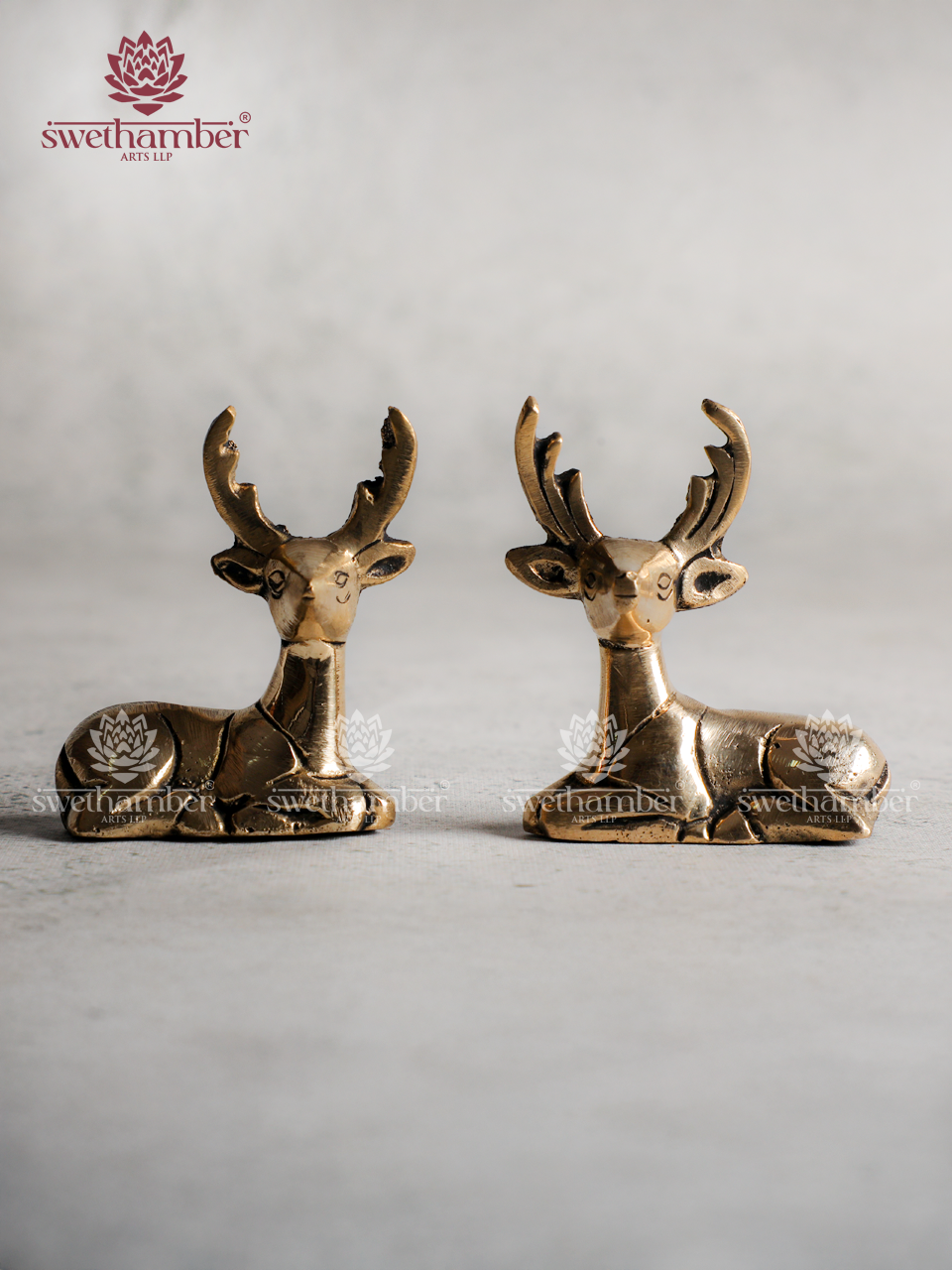 Antique Finish Brass Sitting Deer Statue Set