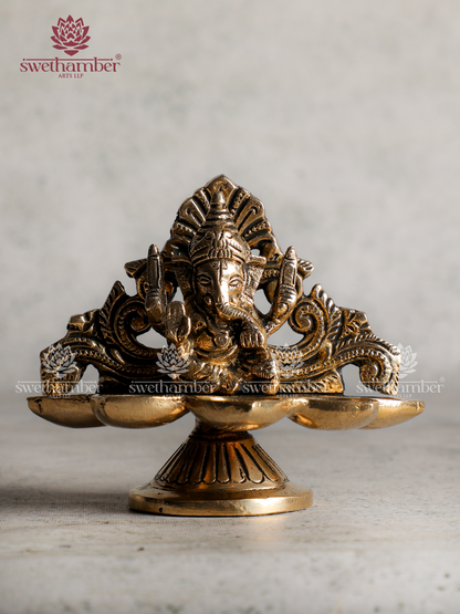 Small Brass Deepa with Ganesha – Mini Oil Lamp for Pooja & Home Décor