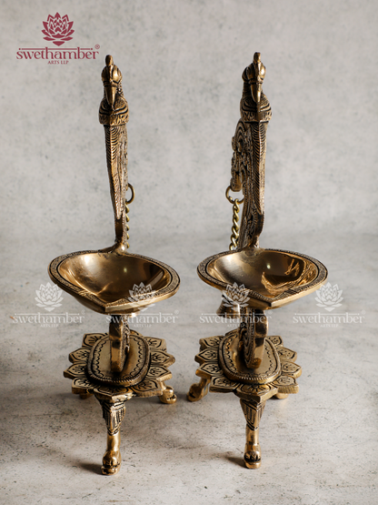 Brass Parrot Lamp with Bell Pair