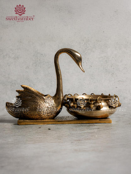 Decorative Brass Urli with Swan  | Premium Pooja & Table Décor