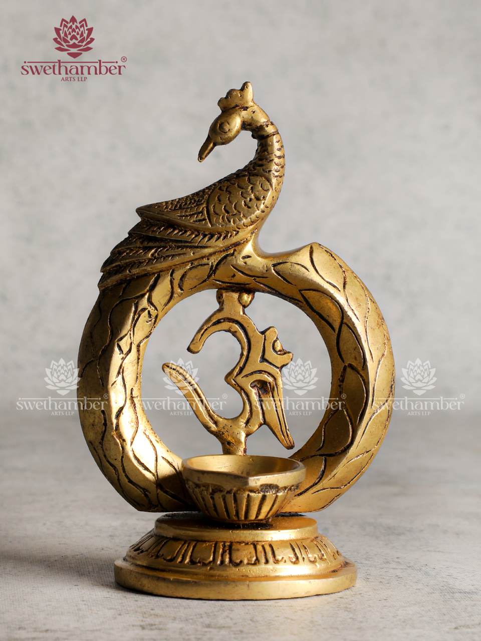 Brass Deepa with Om & Peacock – Decorative Oil Lamp