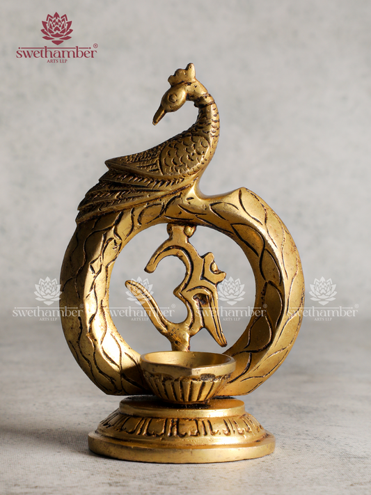 Brass Deepa with Om & Peacock – Decorative Oil Lamp