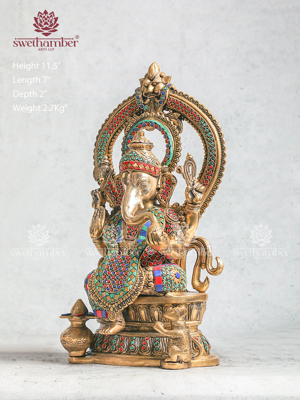 Ganesha Brass Sculpture With Stone Work