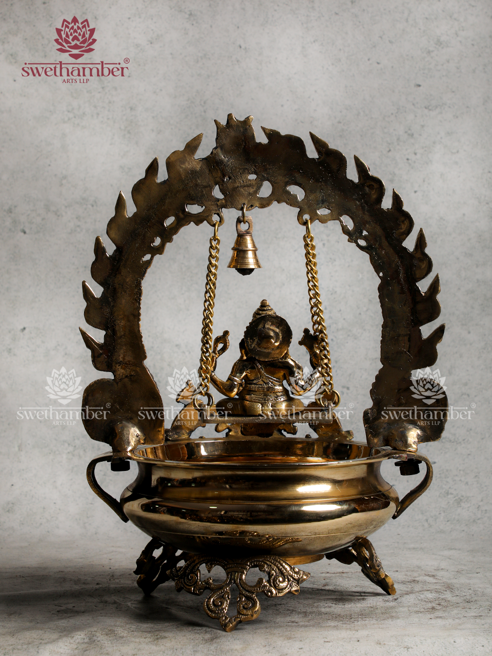 Traditional Brass Urli with Swing Ganesha | Auspicious Décor for Home
