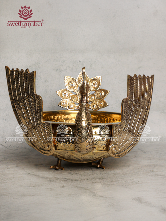 Handcrafted Brass Peacock Urli for Pooja & Flower Decoration