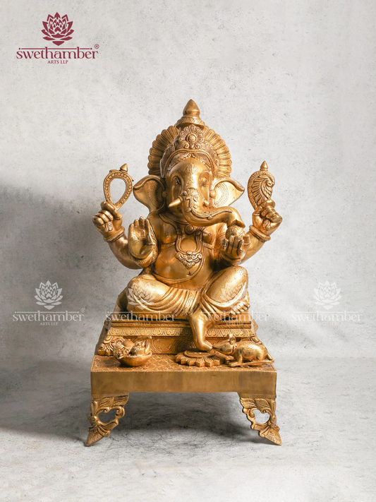 Large Brass Ganesha Statue For Pooja Room & Home Decor