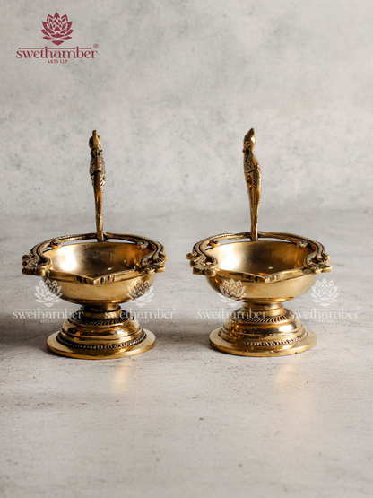 Brass Parrot Oil Deepa set for Pooja