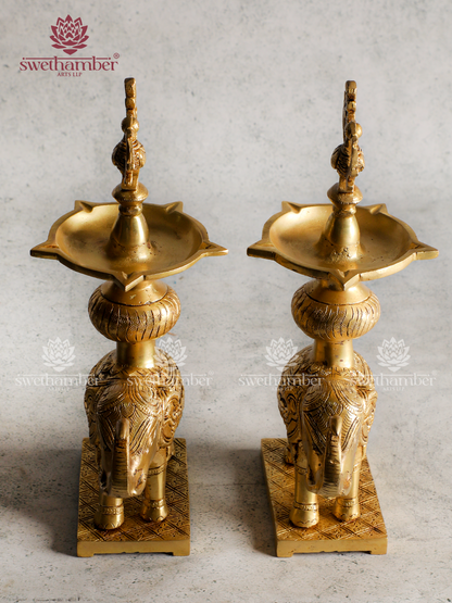 Brass Peacock Deepa on Elephant | Traditional Oil Lamp for Pooja, Vastu & Decor