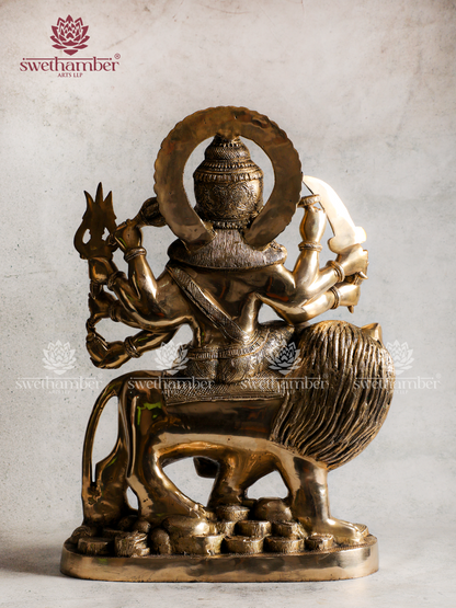Brass Durga Mata Idol with Lion | Divine Hindu Goddess Statue