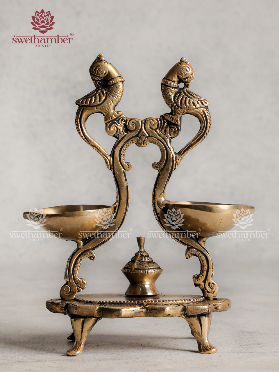 Brass Double Peacock Lamp – Traditional Oil Deepa