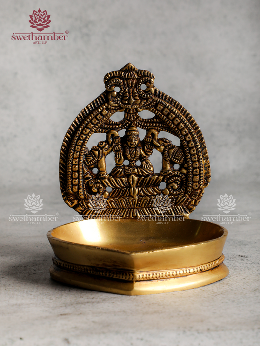 Brass Gaj Lakshmi Deepa– Designer Oil Lamp for Pooja, Vastu & Home Décor
