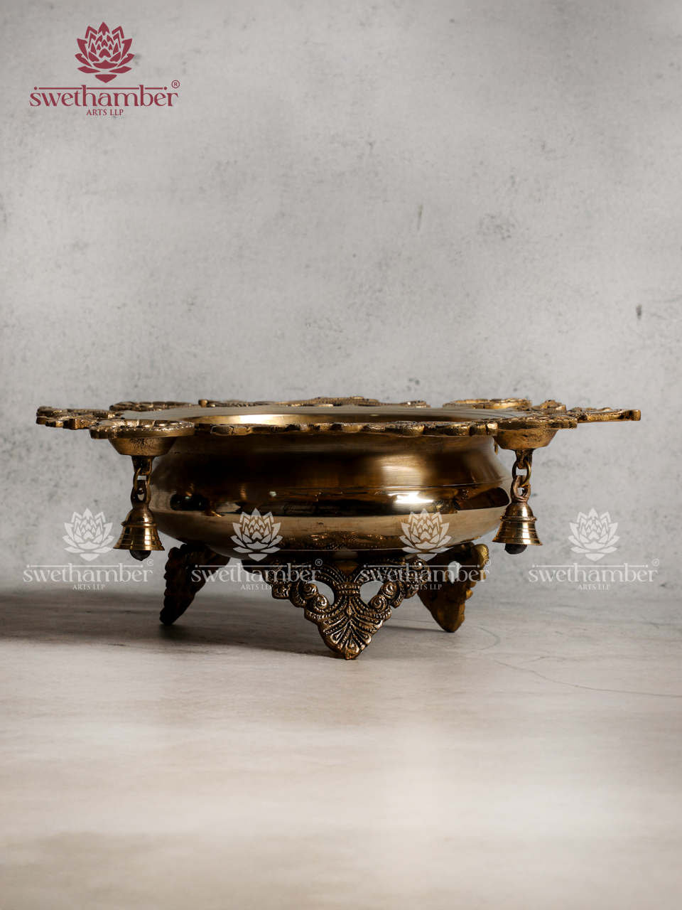 Traditional Brass Urli with Diyas & Bells | Premium Festive Decoration