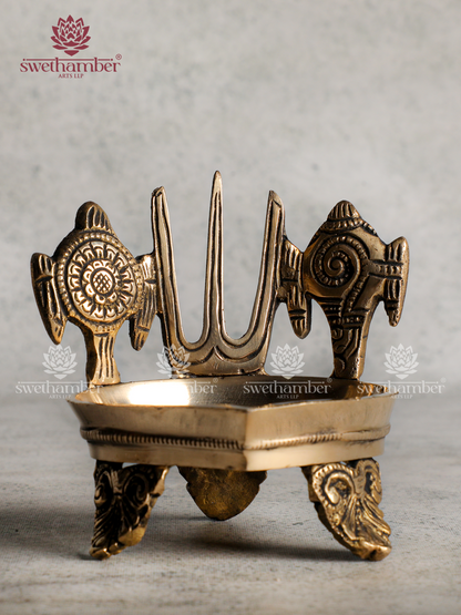 Shank Chakra Deepa | Brass Conch & Sudarshan Chakra Oil Lamp for Pooja & Home Temple