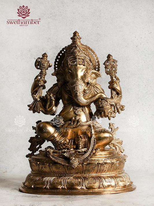 GANESHA ON LOTUS BASE BRONZE FINISH