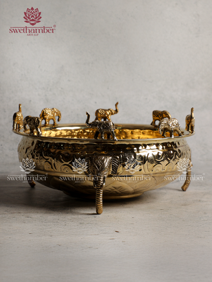 Lightweight Brass Elephant Urli for Festive Home Décor